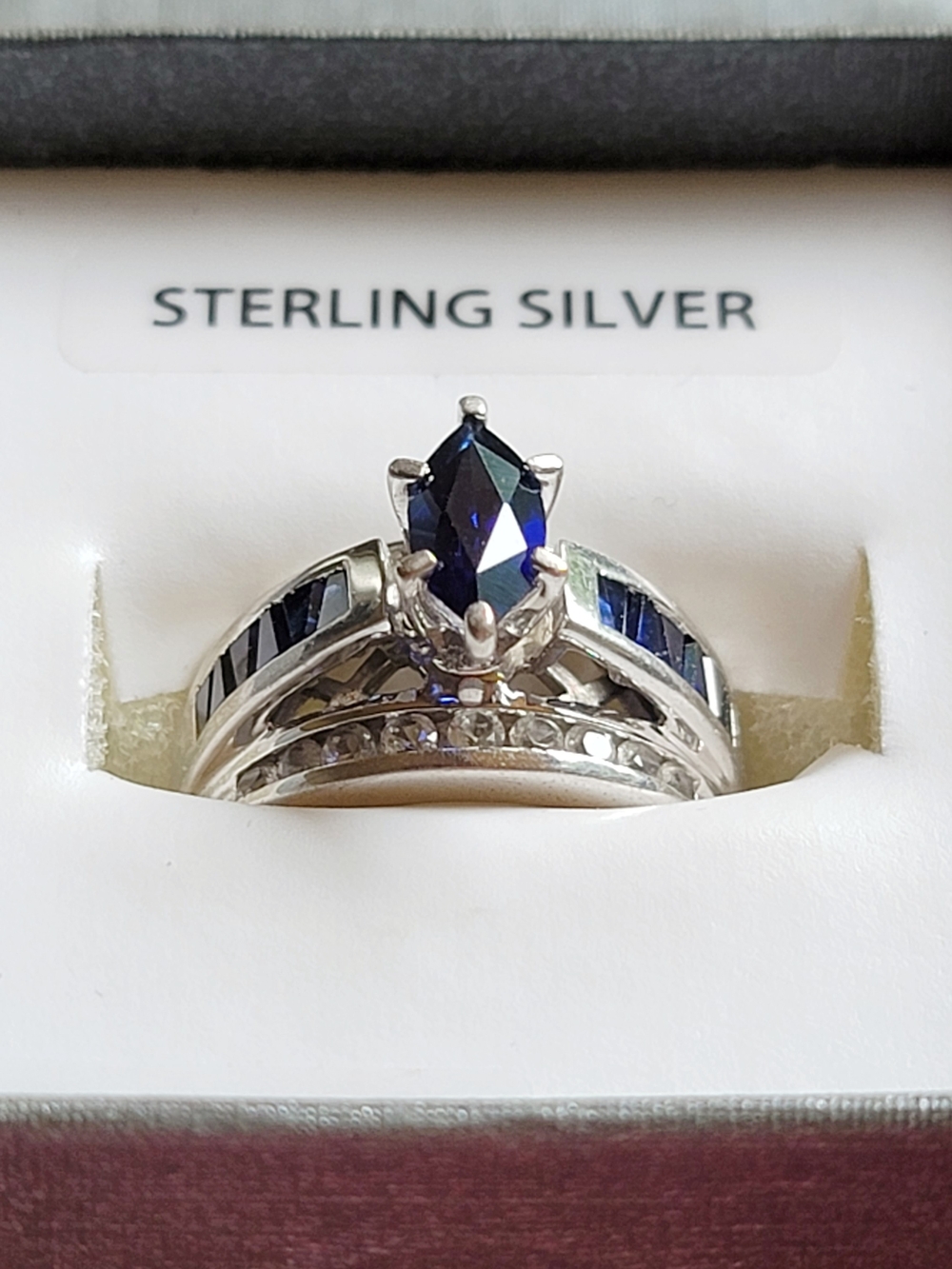 Sterling Silver Blue Sapphire Marquise-Cut Ring